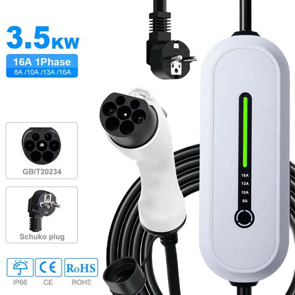 Fast & Portable: 16A Electric Vehicle Charging Station – Type 2 / GBT Universal EV Charger