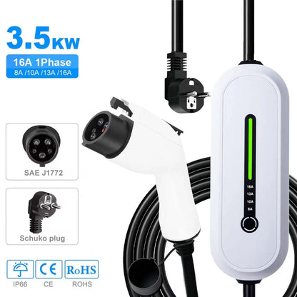 Fast & Portable: 16A Electric Vehicle Charging Station – Type 2 / GBT Universal EV Charger