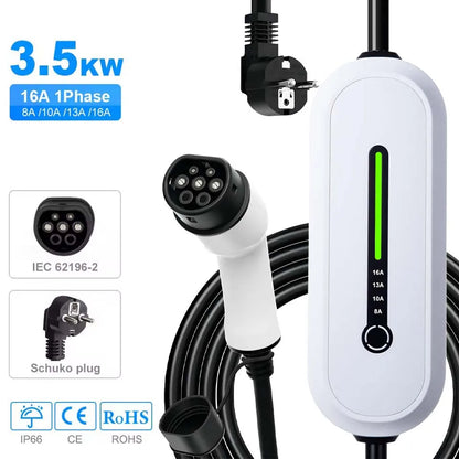 Fast & Portable: 16A Electric Vehicle Charging Station – Type 2 / GBT Universal EV Charger