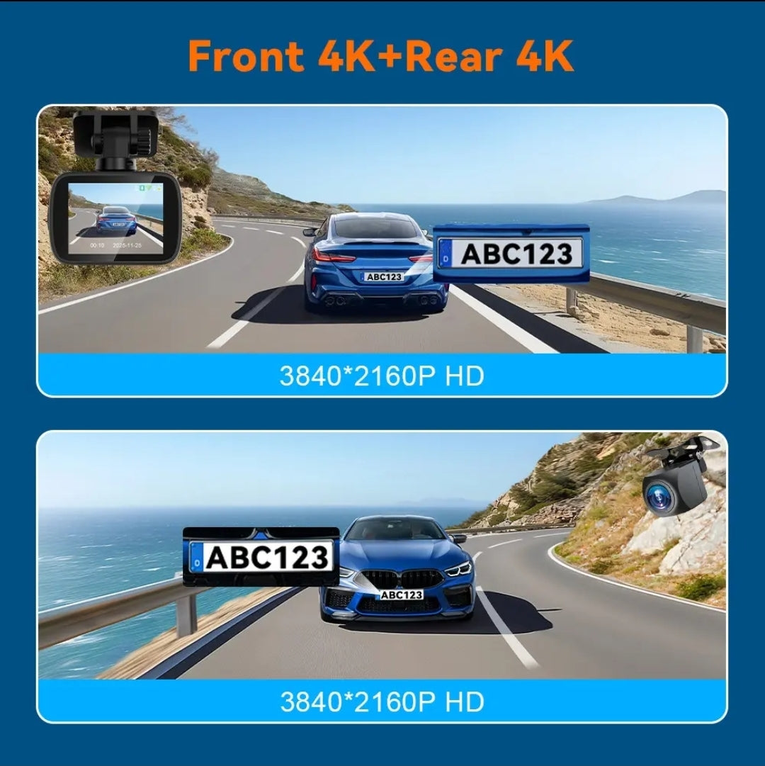 A3-4K PRO Dual Dash Cam – 4K Front + 4K Rear, GPS & Wi-Fi