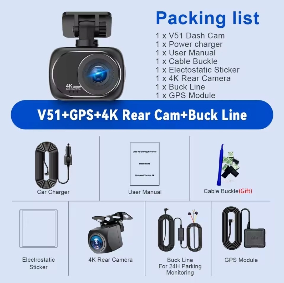 A3-4K PRO Dual Dash Cam – 4K Front + 4K Rear, GPS & Wi-Fi